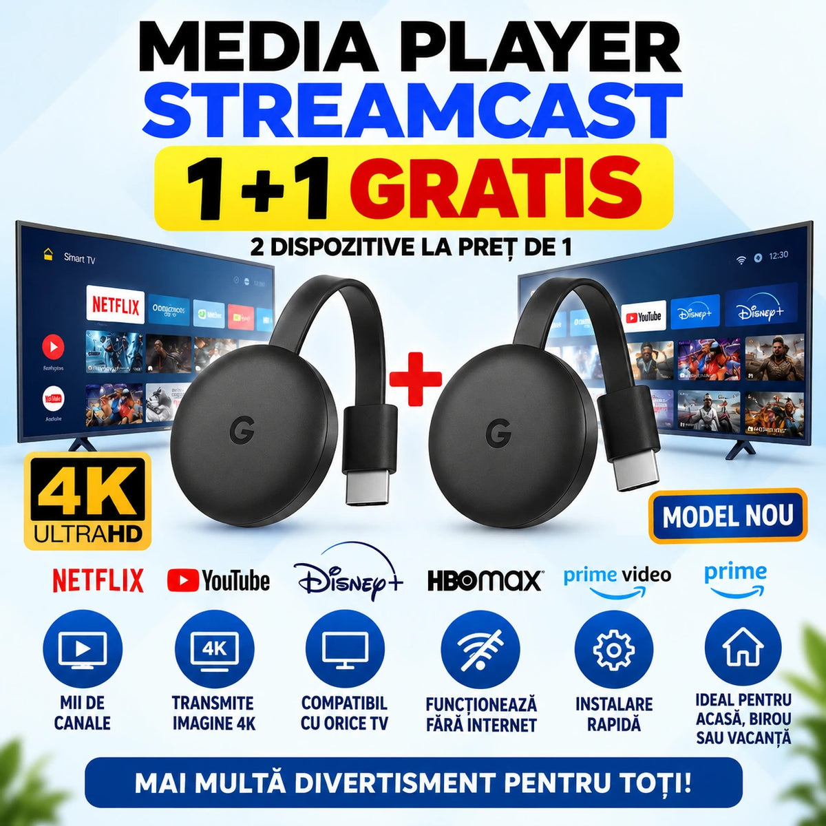 1+1 GRATIS Antenă 4K - Canale, Aplicații , Filme