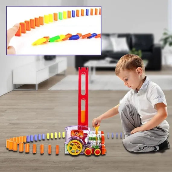 Set trenulet electric, de jucarie, cu 60 de piese domino